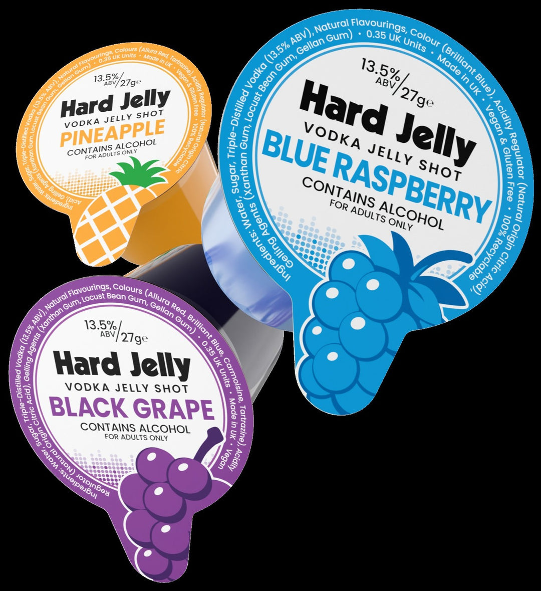 Hard Jelly Vodka Shots: Blue Raspberry, Pineapple, Black Grape